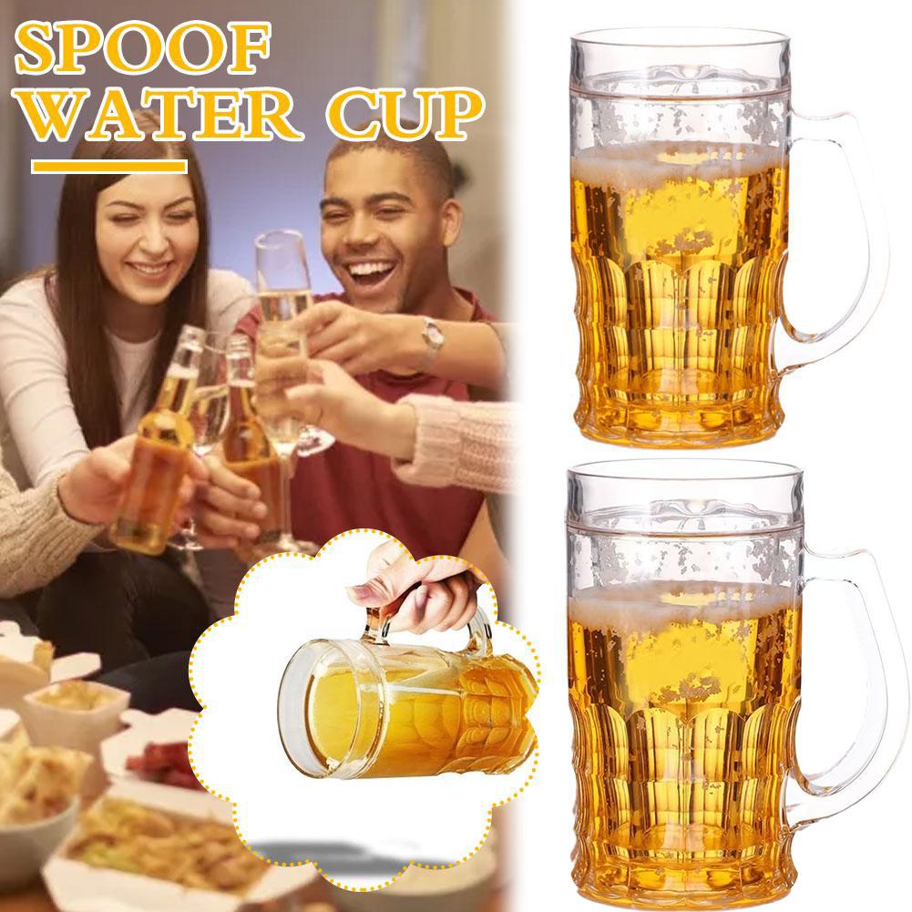 Double Wall Mug - แก้วเบียร์น้ำแข็งปลอมแบบสองชั้น แก้วดื่มตลกๆ สำหรับงานปาร์ตี้ ของขวัญสนุกๆ พร้อมชั้นวางภาพลวงตา