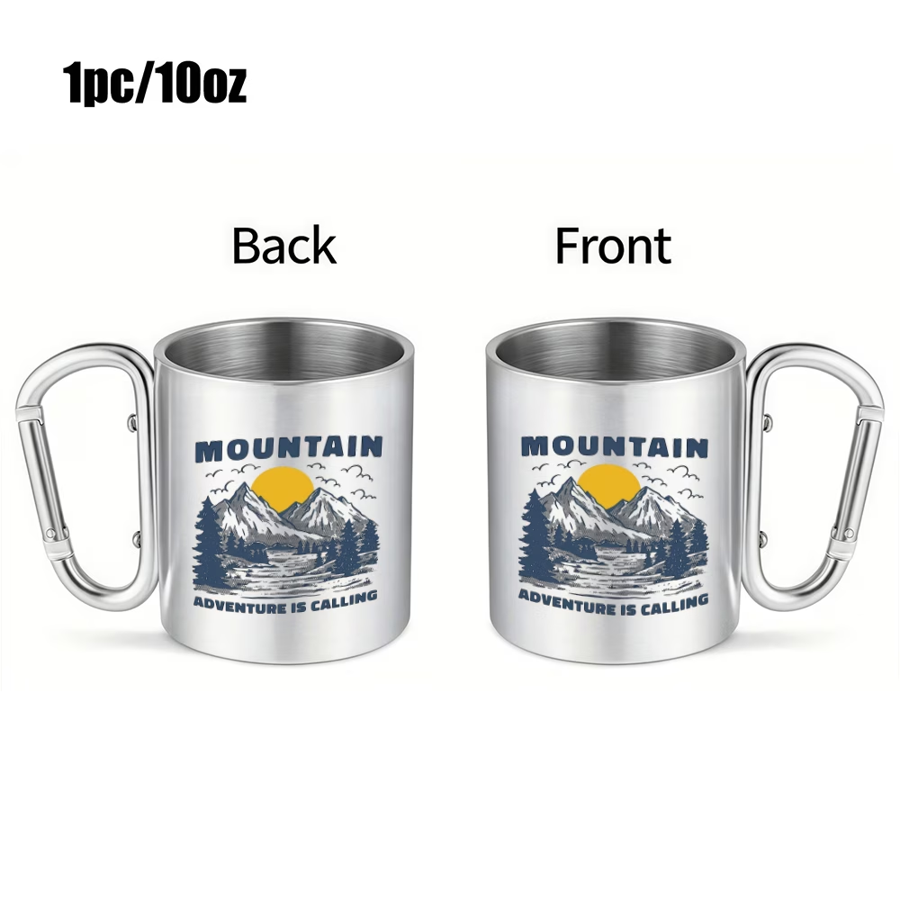 Double Wall Mug - แก้วมัคผจญภัยบนภูเขาขนาด 10 ออนซ์ 1 ชิ้น, แก้วสแตนเลสสองชั้นเก็บความร้อนพร้อมคาราไบเนอร์,
