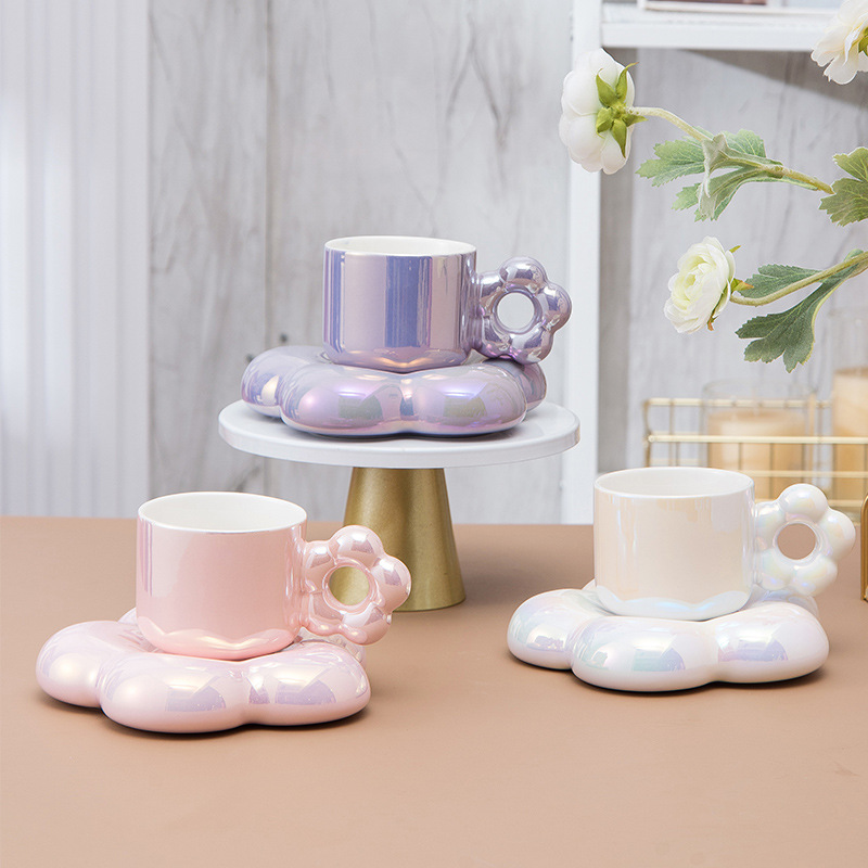 Espresso Cup Saucer - ชุดถ้วยกาแฟและจานรองเซรามิกสําหรับเด็กผู้หญิง ถ้วยสวยหรู ถ้วยดอกซากุระ มูลค่าสูง หรูหราและหรูหรา