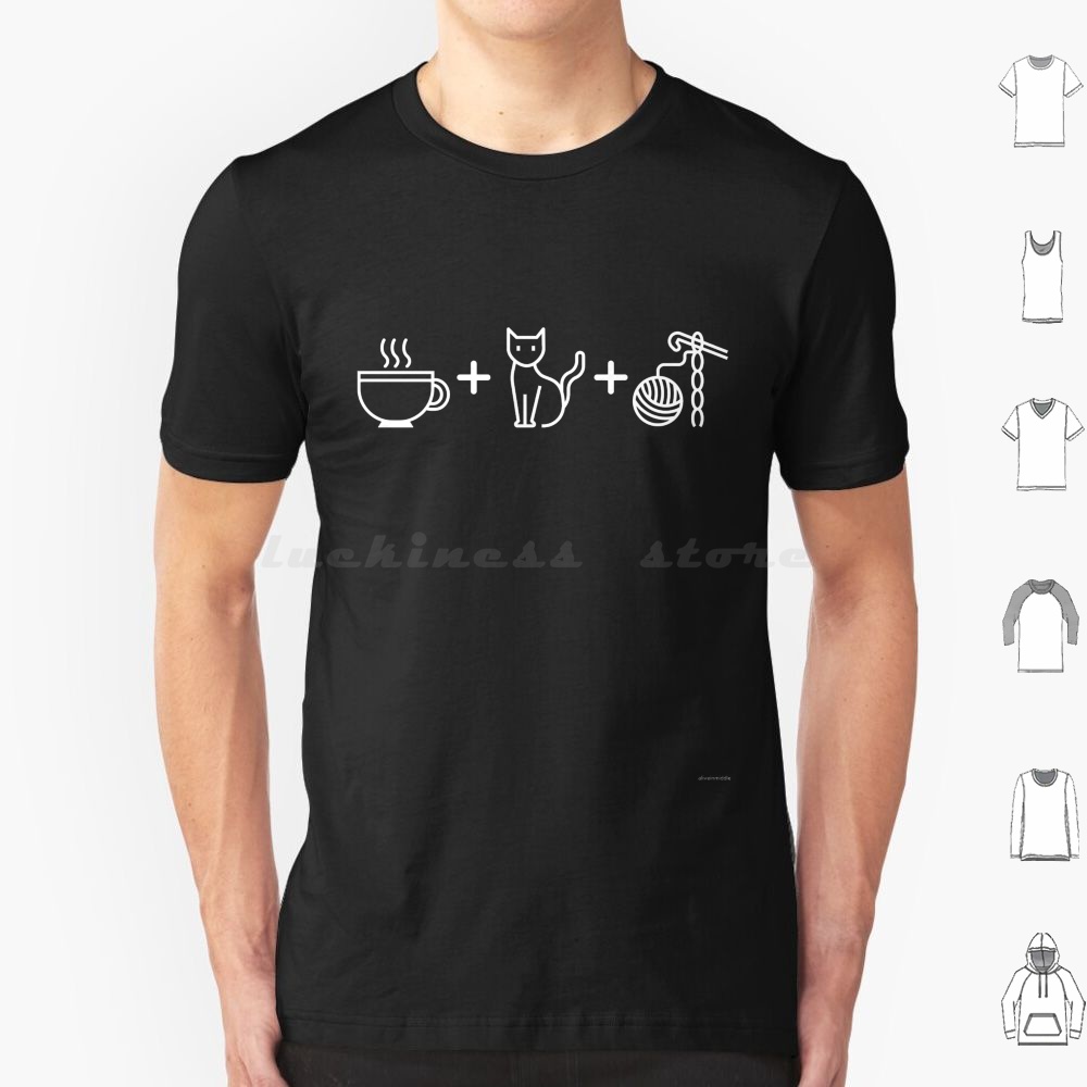 T And Tea Coffee - กาแฟ แมว และงานถักโครเชต์-เสื้อยืดสีดำ ผ้าฝ้าย ผู้ชาย ผู้หญิง