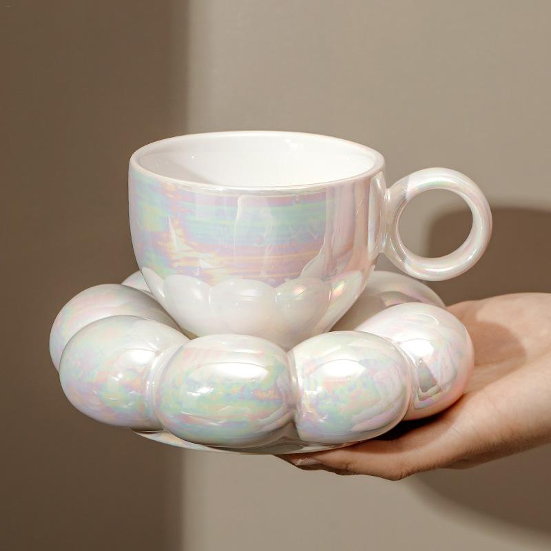 Espresso Cup Saucer - เซรามิคถ้วยกาแฟคาปูชิโน่และชุดจานรองดอกไม้รูปร่างReusableส่วนบุคคลอาหารเช้านมแก้วเอสเปรสโซ
