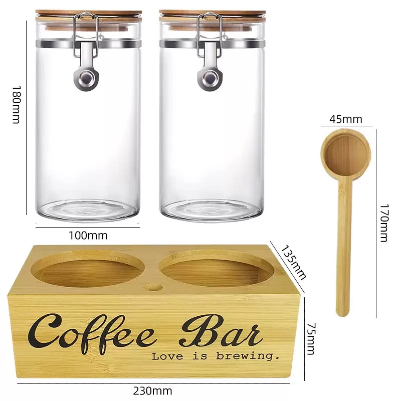 Coffee Tea Bean - กระปุกเก็บกาแฟ 2 ชิ้น พร้อมฝาปิดและที่ตัก กระปุกสุญญากาศสำหรับเมล็ดกาแฟ ชา