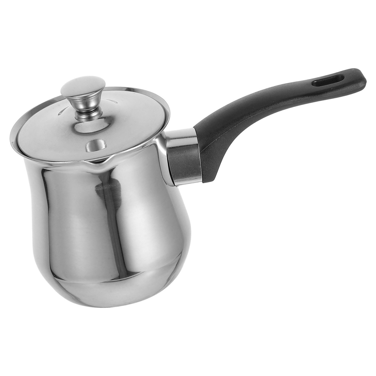 Coffee Tea Brew - หม้อกาแฟสแตนเลสแบบตุรกี 360 มล. พร้อมฝาปิดและด้ามจับยาว ใช้สำหรับอุ่นนม ชงชา