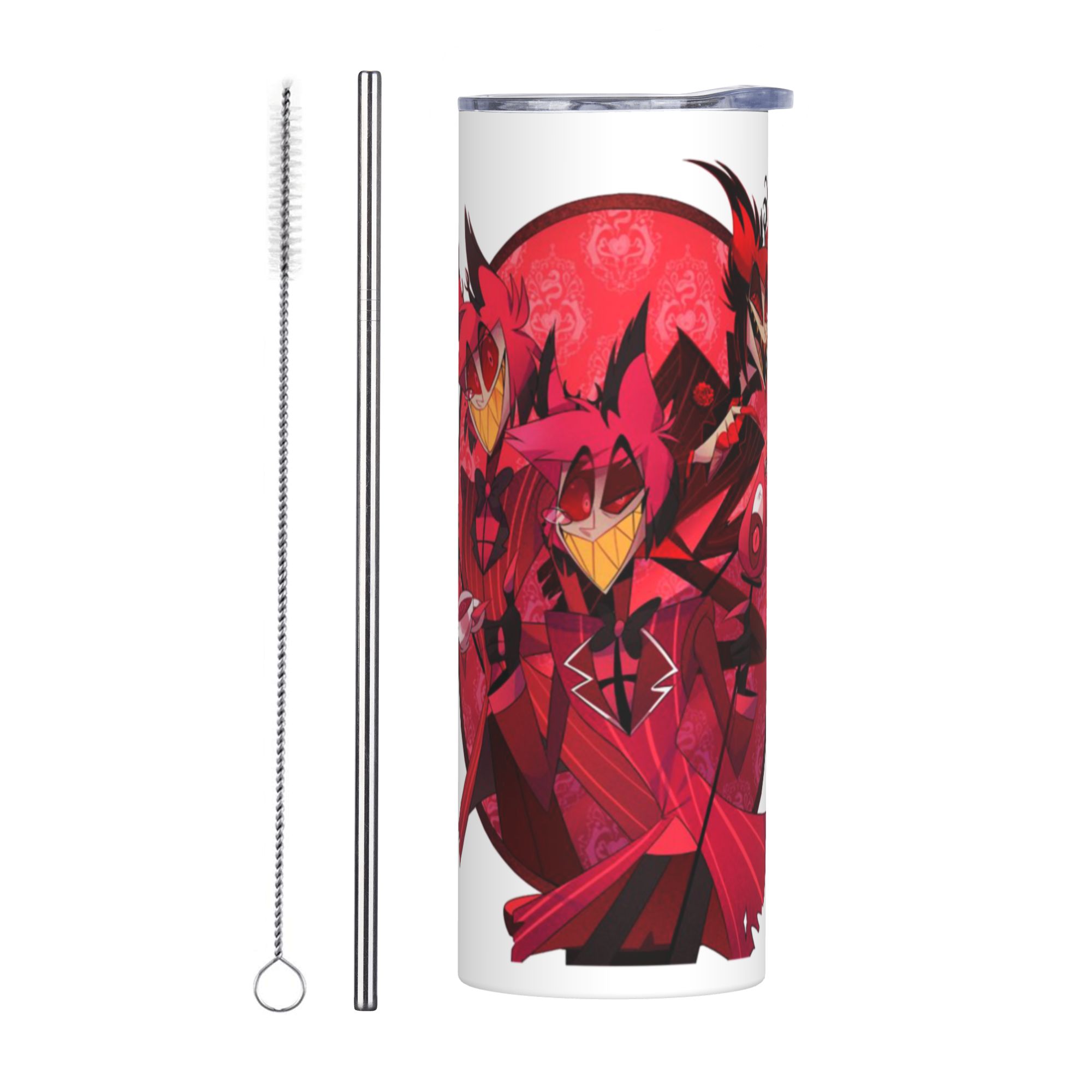 Double Wall Mug - แก้วน้ำสแตนเลสเก็บความร้อนความเย็น Hazbin Hotel ลายการ์ตูนจากทีวี พร้อมฝาปิด หลอดดูด