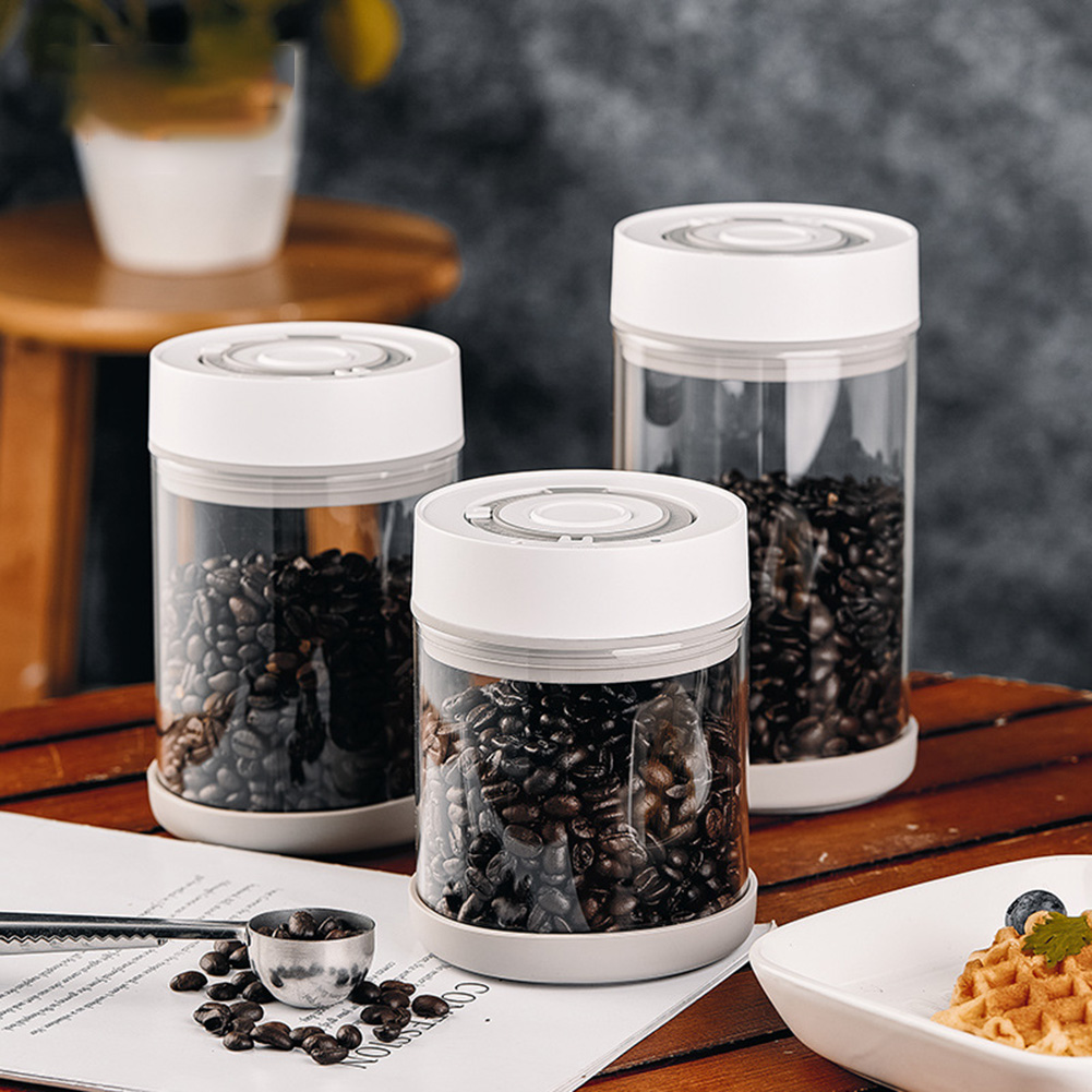 Coffee Tea Bean - โถแก้วเก็บเมล็ดกาแฟแบบกันความชื้นในครัว โถสูญญากาศอัตโนมัติอัจฉริยะ โถปิดผนึกอาหาร ผลไม้ ธัญพืช ชา