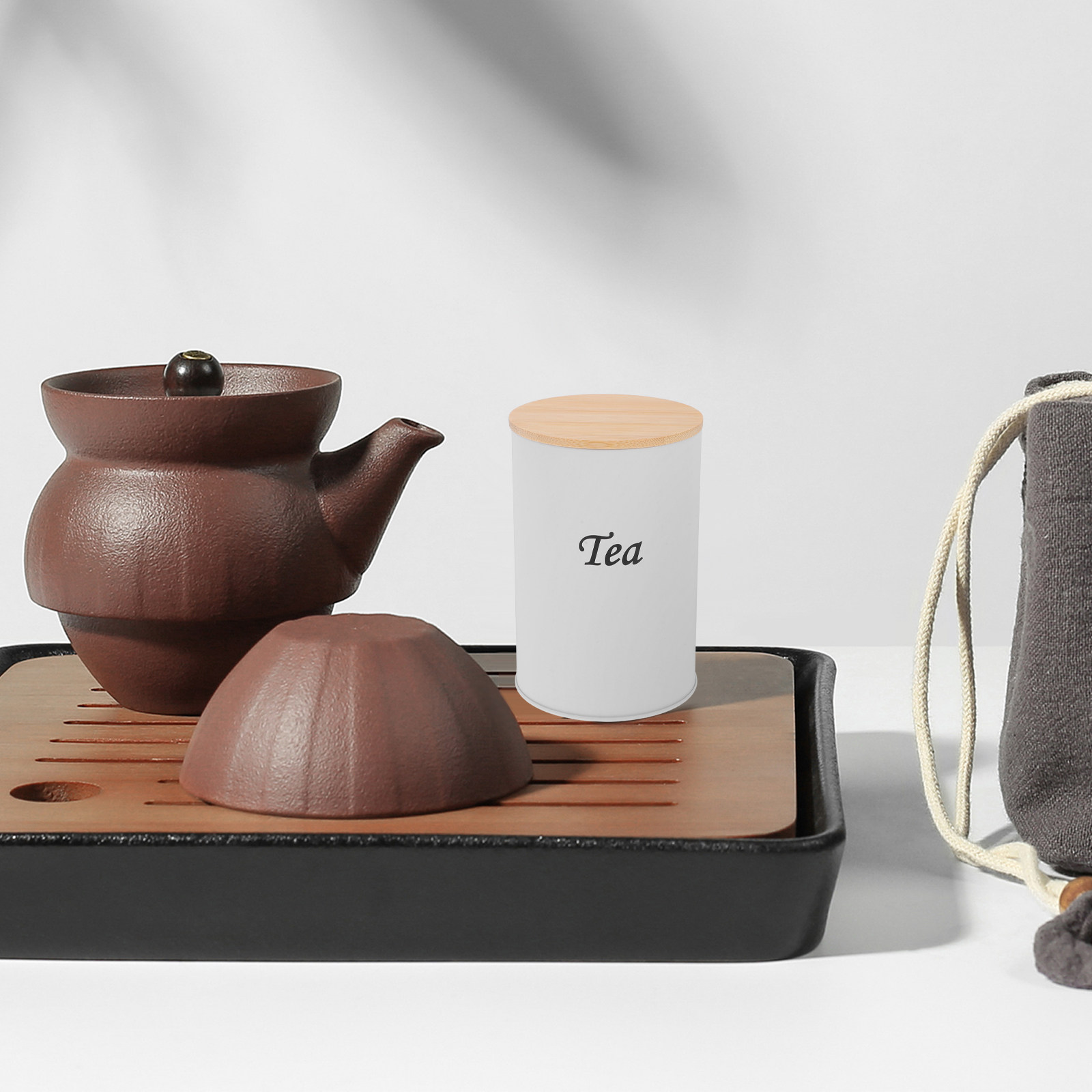 Coffee Tea Jars - กระปุกโลหะชุบสังกะสีทรงกลม 3 ชิ้น พร้อมฝาไม้ไผ่ ปิดสนิทสำหรับเก็บกาแฟ ชา