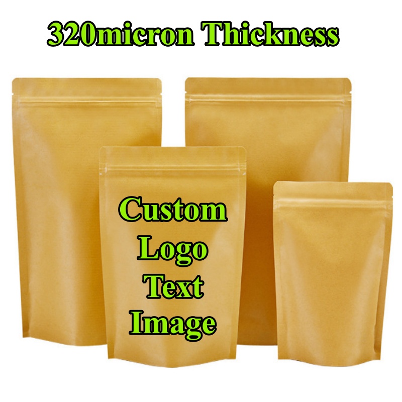 Coffee Tea Day - ถุงซิปล็อคกระดาษคราฟท์แบบตั้งได้ 100 ชิ้น สำหรับบรรจุภัณฑ์ DIY พิมพ์โลโก้ได้