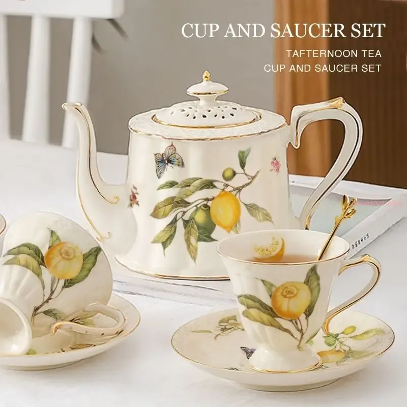 Espresso Cup Saucer - เลมอนถ้วยน้ำชาเอสเพรสโซ่ถ้วยชายุโรปและชุดจานรองชุดแก้วแก้วกาแฟเซรามิกพร้อมช้อนจานขนมหวานสำหรับดื่ม