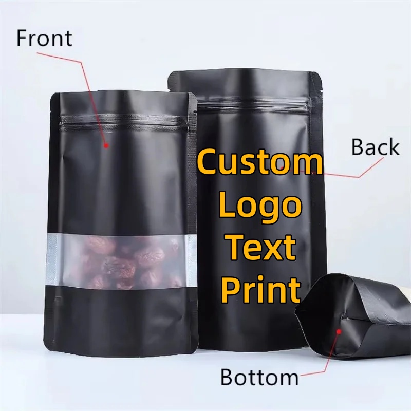 Coffee Tea Day - 100PCS Stand-up Matte สีดําอลูมิเนียมฟอยล์หน้าต่าง Ziplock ถุงบรรจุภัณฑ์