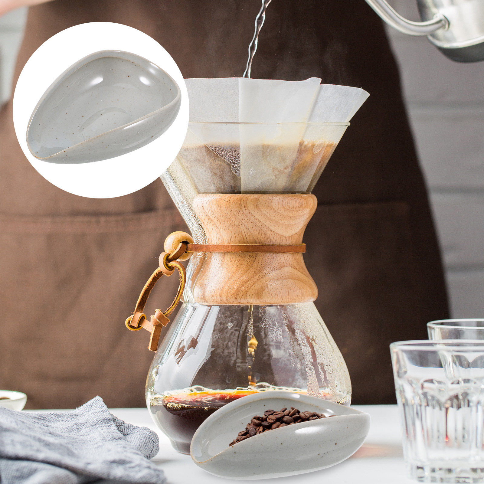 Coffee Tea Bean - ถาดรองเมล็ดกาแฟเซรามิกคุณภาพสูง ถ้วยชั่งน้ำหนักอเนกประสงค์ รองรับเมล็ดกาแฟ ผงกาแฟ ใบชา ดีไซน์ไม่ลื่นไถล