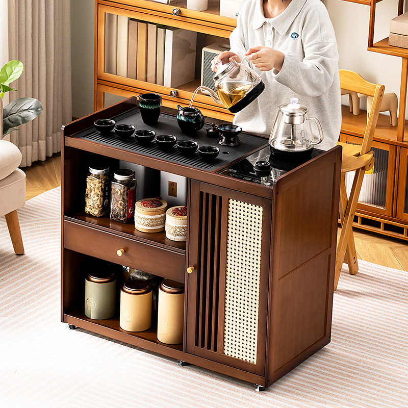 Coffee Tea Brew - ตู้เก็บของแบบรวมในตัว MobileSmall t Kettle โต๊ะกาแฟไม้เนื้อแข็ง รถเข็นชา