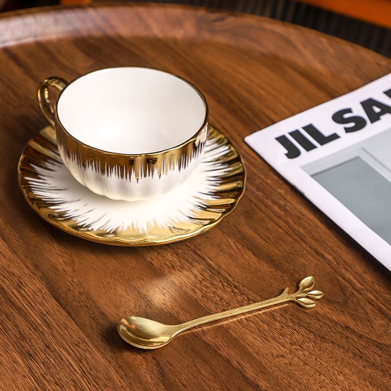 Espresso Cup Saucer - ถ้วยเซรามิคถ้วยและจานเอสเปรสโซ3ชิ้นพร้อมจานรองแก้วกาแฟและจานรองสีทองขอบ2.5ออนซ์