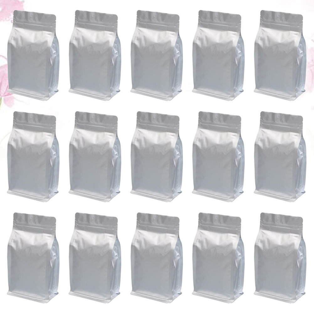 Coffee Tea Bean - 20 ชิ้น ถุงซีลปิดผนึกเองได้ 24X14X6 ซม. ถุงบรรจุภัณฑ์ขนมฟอยล์อลูมิเนียมสีเงินสำหรับชา