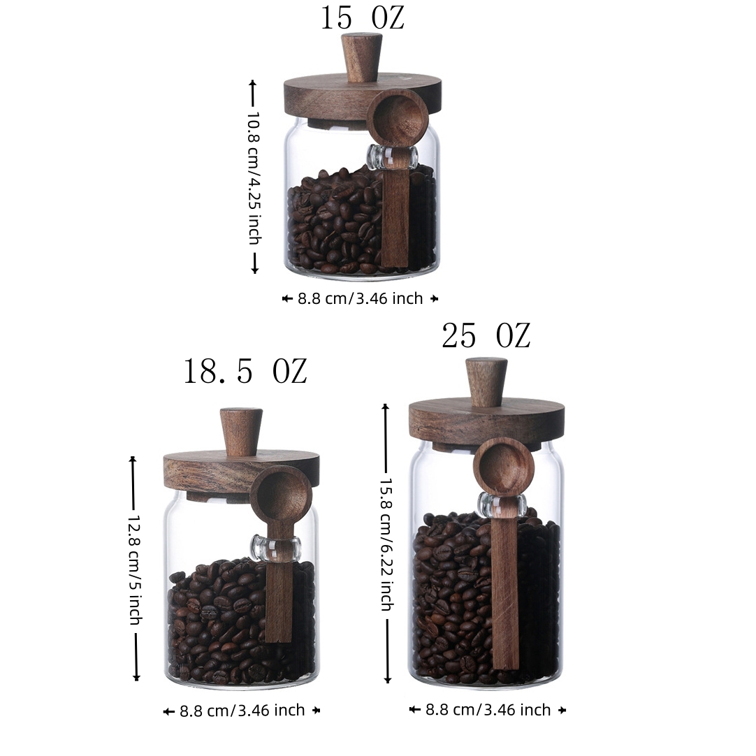Coffee Tea Jars - ชุดโหลแก้วโบโรซิลิเกต 3 ใบ พร้อมช้อนเข้าชุด ลวดลายลายนูน ฝาปิดสนิท