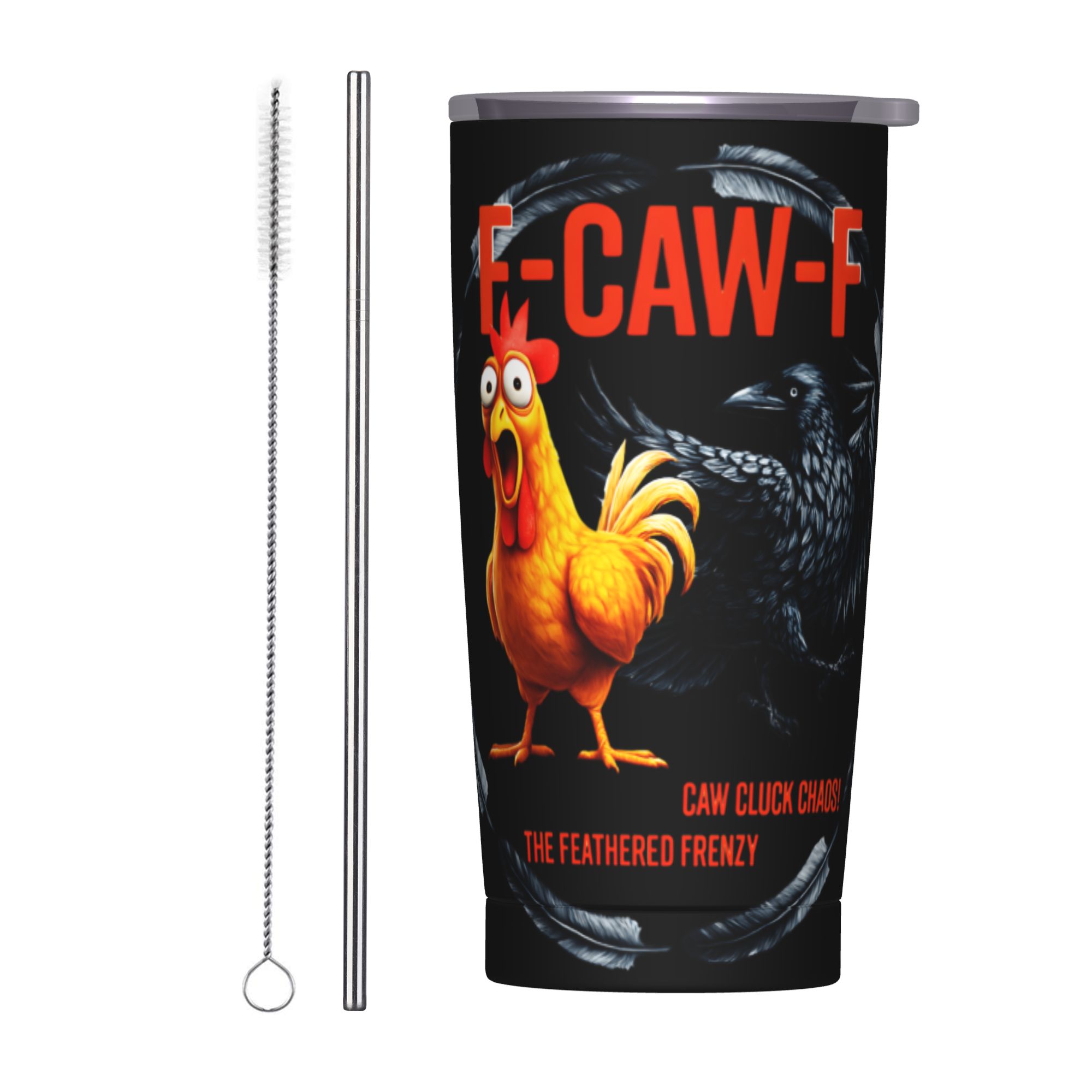 Double Wall Mug - แก้วเก็บความร้อน F-Caw-F Chicken FCAWF พร้อมหลอดและฝาปิด ป้องกันการรั่วซึม