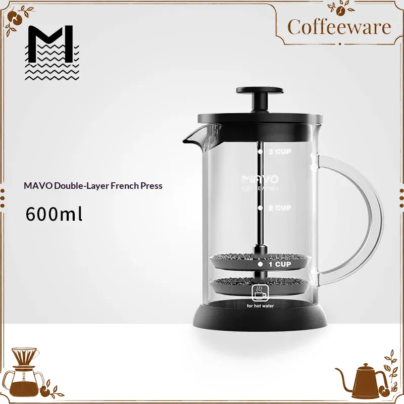 Coffee Tea Brew - เครื่องชงกาแฟแบบเฟรนช์เพรส MAVO พร้อมตัวกรองแบบตาข่ายสองชั้น ขนาด 2 ถ้วย