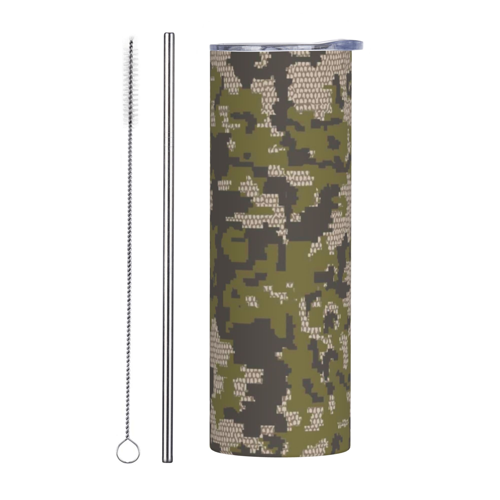 Double Wall Mug - แก้วน้ำเก็บความร้อนลายพรางสีเขียว Wicked Camo พร้อมฝาปิด หลอดดูด ป้ายติด