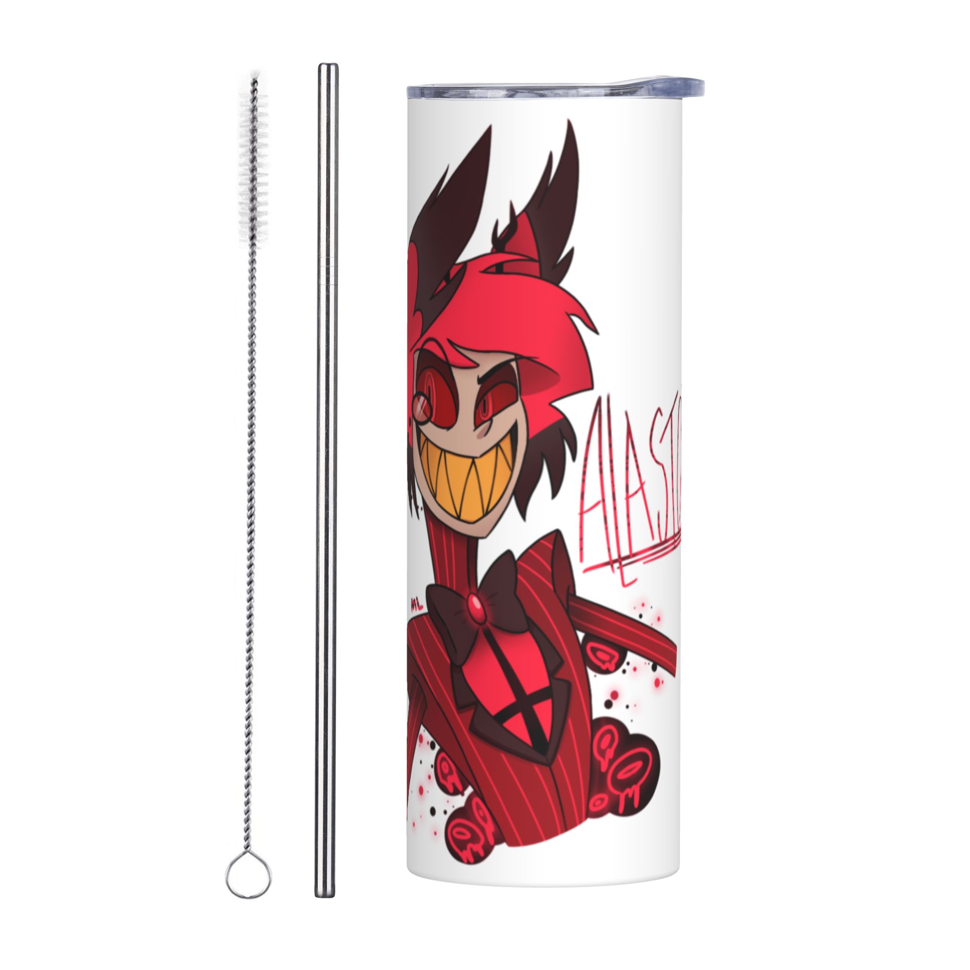 Double Wall Mug - แก้วน้ำเก็บความเย็น Hazbin Hotel แบบมีฝาปิด หลอดดูด ป้องกันการหก