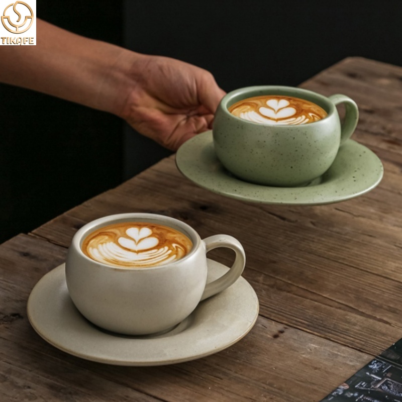 Espresso Cup Saucer - แก้วกาแฟเซรามิกวินเทจขนาด 280 มล. พร้อมจานรอง สำหรับกาแฟลาเต้ คาปูชิโน