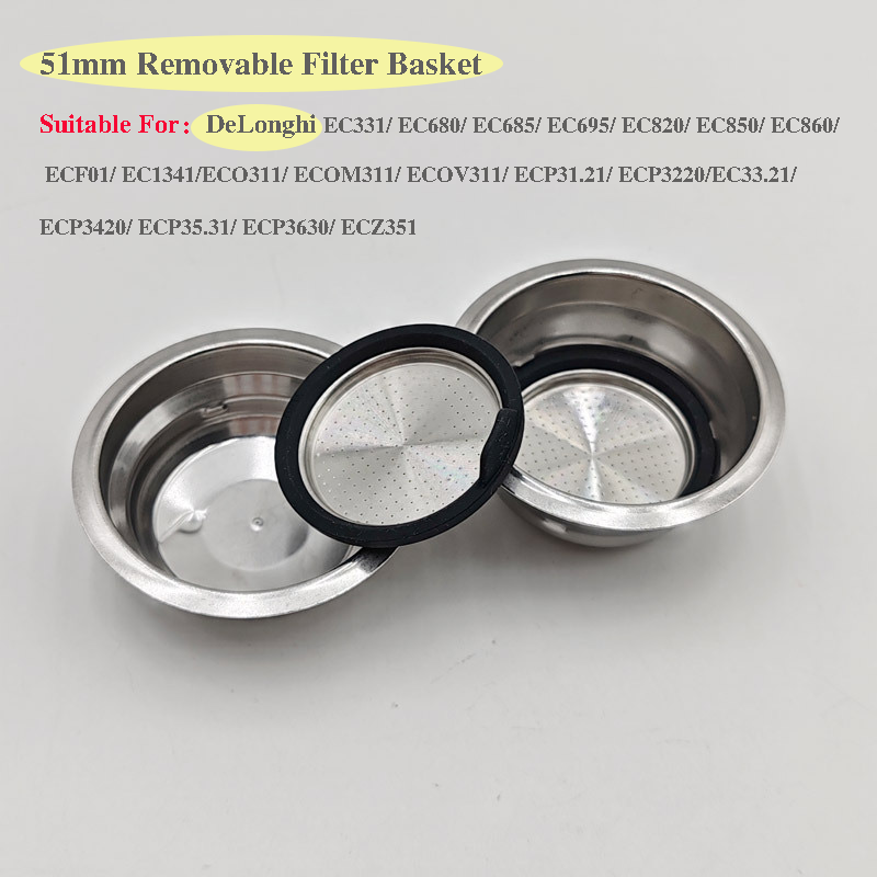 Coffee And Tea Filter - 51 มม.กาแฟเครื่องที่ถอดออกได้ตะกร้ากรองสแตนเลสตะกร้ากรองสําหรับDeLonghi EC331/EC680/EC685/ECP31.21