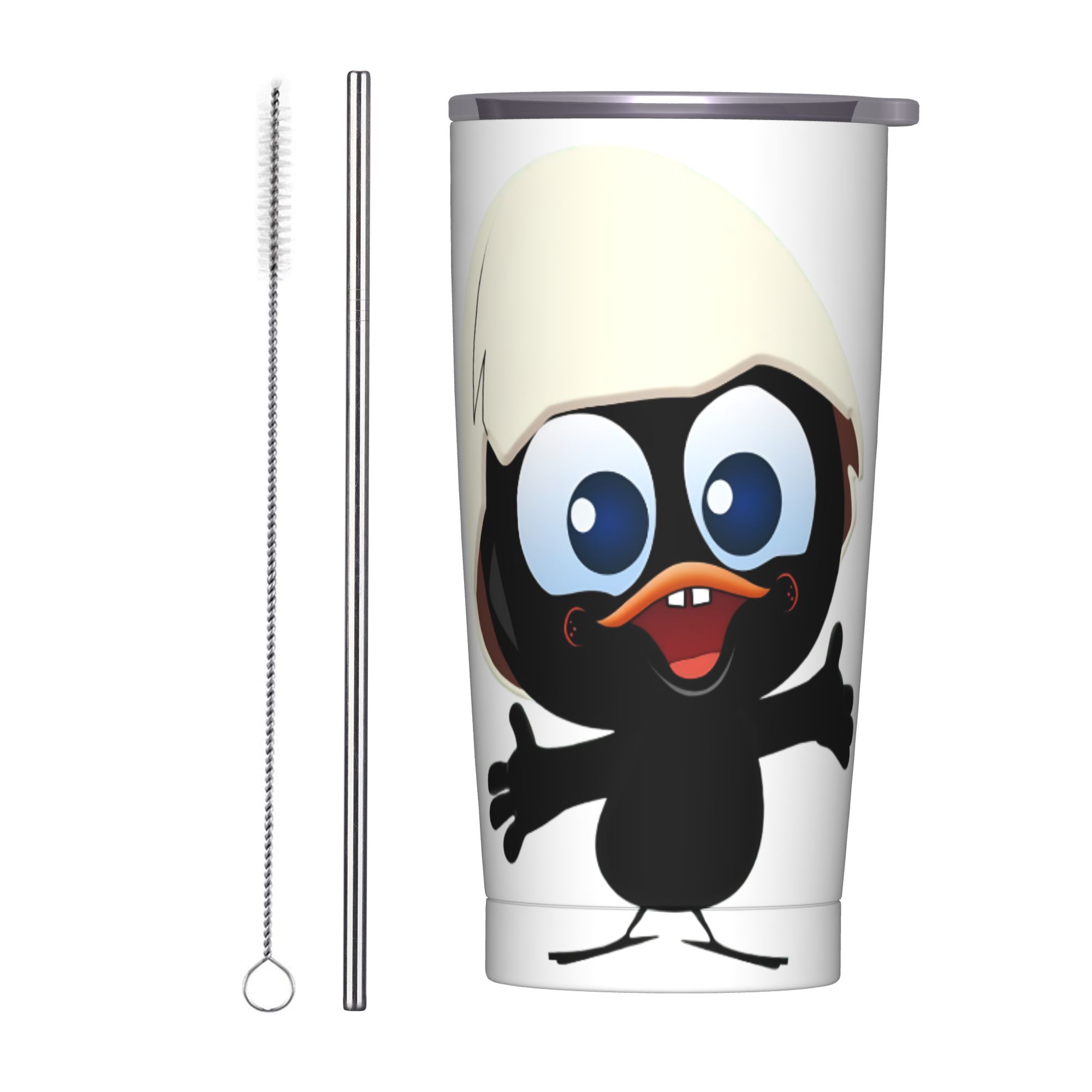 Double Wall Mug - แก้วน้ำเก็บความร้อนสุญญากาศ Calimero Black Chicken พร้อมฝาและหลอด ขนาด
