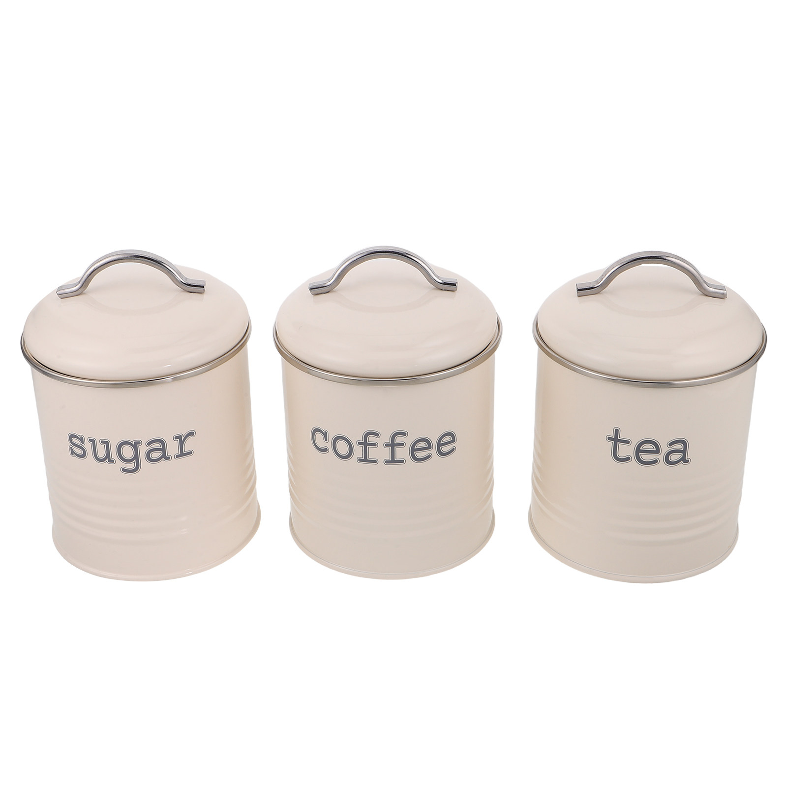 Coffee Tea Bean - ชุดภาชนะบรรจุเมล็ดกาแฟแบบปิดผนึก 3 ชิ้น กระป๋องเก็บชาและน้ำตาลแบบสุญญากาศ สีขาว ทำจากเหล็ก
