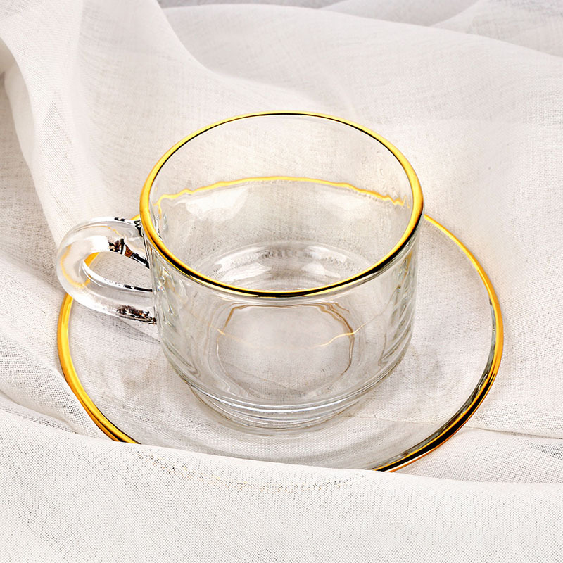 ถ้วยกาแฟแก้วขอบทองแก้วคู่คู่รั - Espresso Cup Saucer บทวิจารณ์และราคา