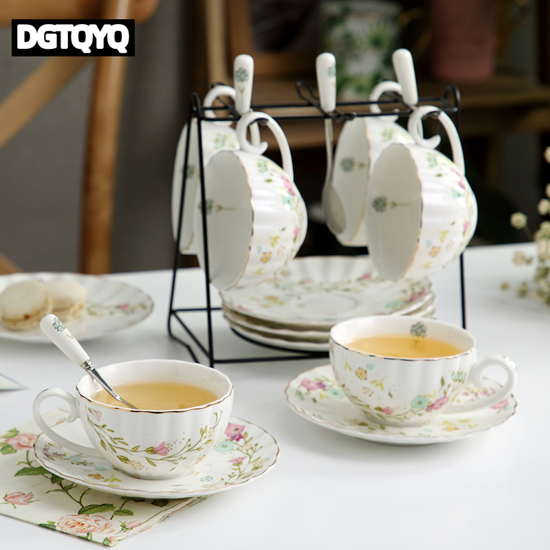 ชุดถ้วยกาแฟเซรามิกวินเทจลายดอก - Espresso Cup Saucer บทวิจารณ์และราคา