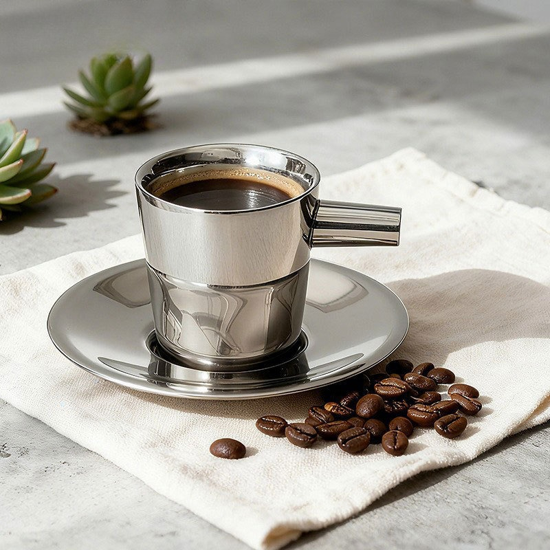 แก้วกาแฟสแตนเลส 2 ใบ พร้อมจานร - Double Wall Mug บทวิจารณ์และราคา