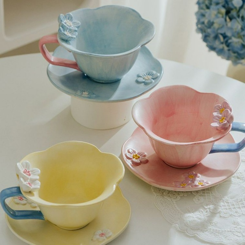 ชุดถ้วยกาแฟและจานรอง ลายกลีบดอ - Espresso Cup Saucer บทวิจารณ์และราคา